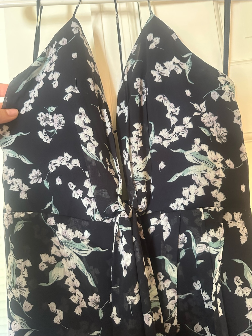 Navy Floral Midi Dress with Deep V Keyhole - Picture 3 of 4